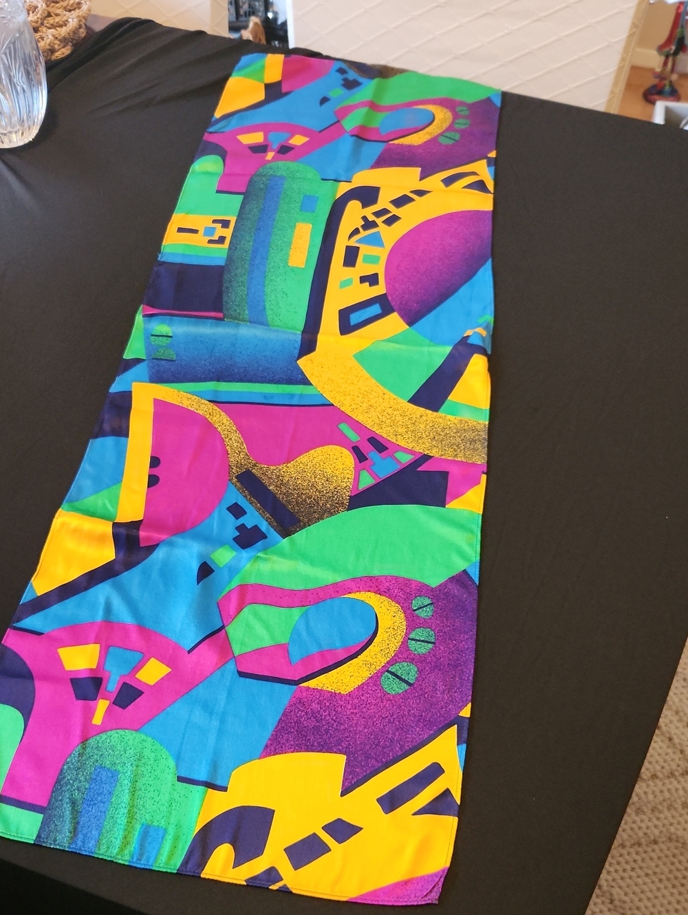 St. John 100% Silk Scarf Long Bright Abstract Geometric